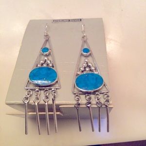 Sterling Silver and Genuine Semi-Precious Turquoise Dangling earrings